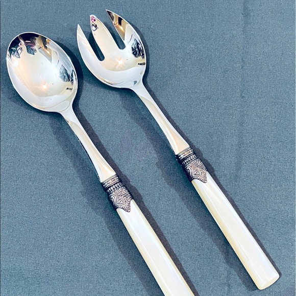 EME Italian Cutlery- Salad Serving Set- 18/10 Stainless Steele & Mother of Pearl - Picture 1 of 5
